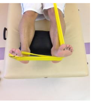 Figura 18: Exercícios específicos de fortalecimento da musculatura extrínseca do tornozelo. Fonte: Arquivo pessoal da autora.