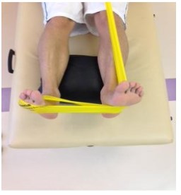 Figura 19: Exercícios específicos de fortalecimento da musculatura extrínseca do tornozelo. Fonte: Arquivo pessoal da autora.